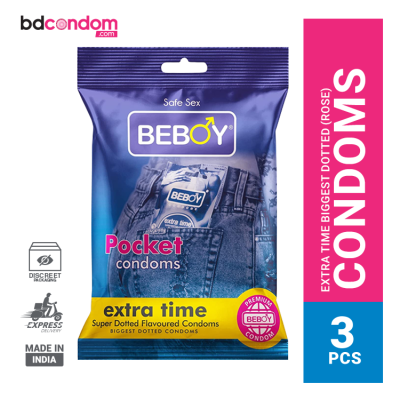 Beboy Extra Time Super Big Dotted Condom (Rose Flavour) Pouch Pack- 3Pcs(India)
