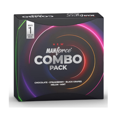 Manforce Condom Combo Pack (Chocolate, Strawberry, Black Grapes, Melon & Mint) Indian (20 Pcs) - Packet