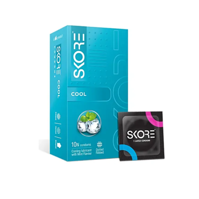 Skore Cool With Cooling Sensation Dotted & Ribbed Condom - 10Pcs Pack(India)