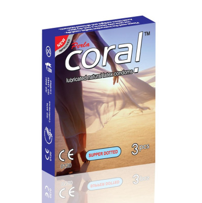 Coral Super Dotted With Flavoured Lubricated Natural Latex Condom - 3pcs Pack
