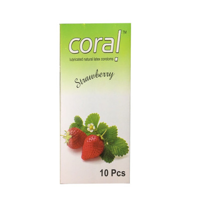 Coral Strawberry Flavoured Condom( Green ) - 10pcs Pack