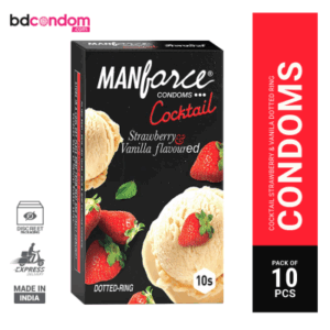 Manforce Cocktail Condom with Dotted Rings, Strawberry & Vanilla Flavoured- 10Pcs Pack(India)