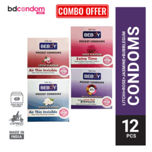 Beboy Combo Extra Time Ultra Thin , Dotted Condom ( Litchi, Jasmine, Rose Mix Flavoured) 3x4pack- 12PCS