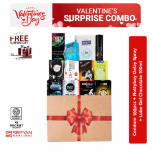Valentine's Surprise Combo - Condom - Lube Gel - Delay Spray for Him & Her Combo Multi-Variant - Durex + Manforce + Skore + Nottyboy + Beboy + Kamasutra + Players + 002 Rich + Allure + One