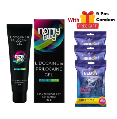 NottyBoy Delay Gel Long Lasting For Men - 20gm With Free Beboy Pan 9Pcs Condom