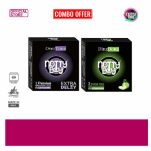 Nottyboy Mini Combo 3x2 = 6Pcs Condom - NottyBoy Over Time Climax Delay 3s + NottyBoy DingDong Green Apple Flavoured 3s Condom