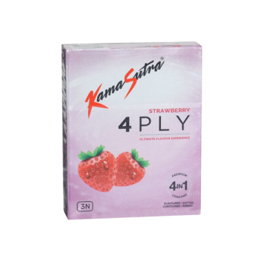 KamaSutra 4 Ply Strawberry Flavoured Dotted Contoured Ribbed Condom - 3Pcs Pack(India)