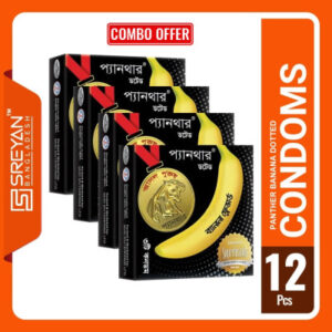 Panther Condom Combo Banana Dotted Condom - 3x4 = 12Pcs Pack