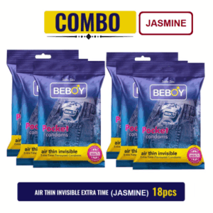 Beboy Extra Time Air Thin Invisible Condom (Jasmine Flavour) Pouch Pack (Combo) 3x6 - 18Pcs (India)