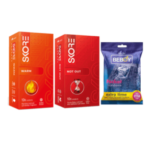 Skore HotSpicy Combo = 23Pcs Condom - Skore Warm 10s + Skore Not Out 10s + Beboy Extra Time 3s