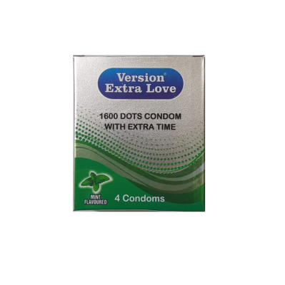 Version Extra Love 1600 Dots Extra Time Condom ( Mint )- 4Pcs Pack