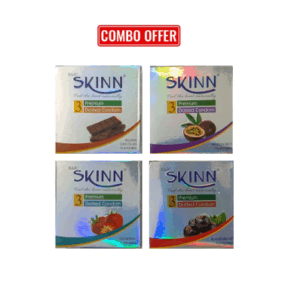 Skinn (Combo Pack) Belgian Chocolate, BlackCurrant, Passion Fruit, Strawberry Flavoured Premium Dotted Condom - 3x4 = 12Pcs Pack